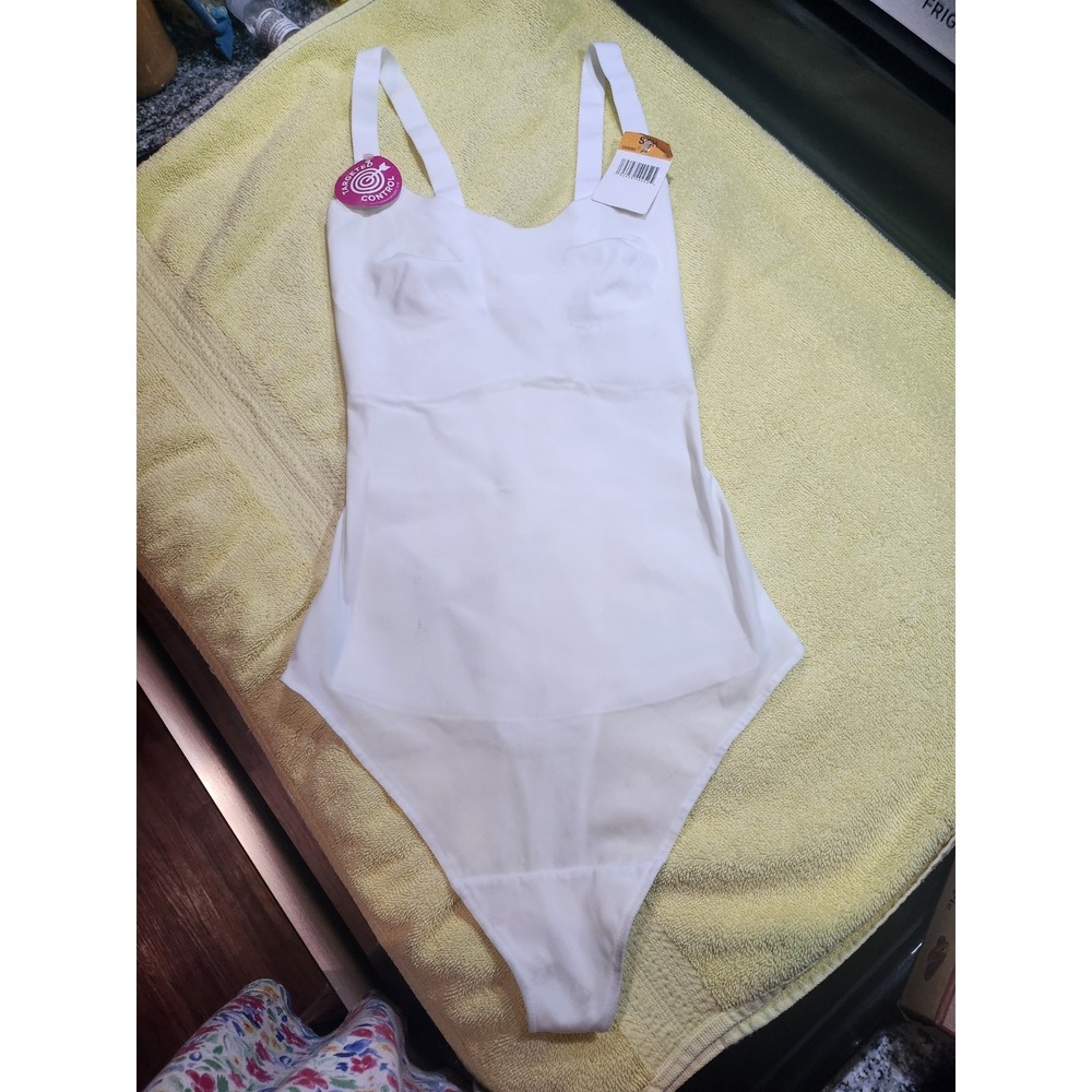 MAIDENFORM~Power Players~Firm Control White~Thong Bodysuit~ Women's Size Small